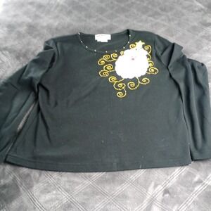 Jack B Quick Christmas Santa Holiday Shirt T Shirt Sz L‎ Sequins Beads Vintage